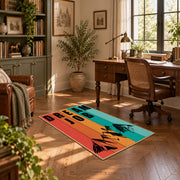orange teal retro dare typography area rug, complete product view