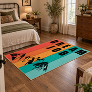 orange teal retro dare typography area rug, full pattern view