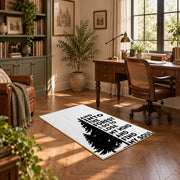 black white forest quote typography area rug, complete product view