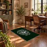 dark green compass wander quote area rug, complete product view