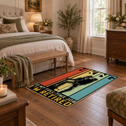 retro orange hiking boot motivational area rug, cozy home setting