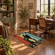 retro orange hiking boot motivational area rug, complete product view