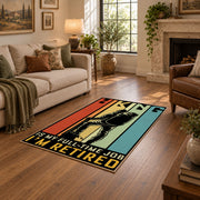 retro orange hiking boot motivational area rug, design detail view