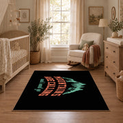 black coral mountains are calling quote area rug, full pattern view