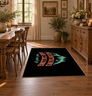 black coral mountains are calling quote area rug, front room mockup
