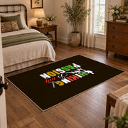 brown colorful hiking passion typography area rug, featured room view