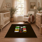 brown colorful hiking passion typography area rug, full pattern view