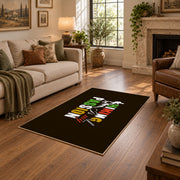 brown colorful hiking passion typography area rug, design detail view