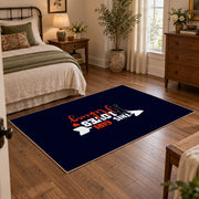 navy girl loves hiking typography area rug, soft surface detail