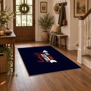 navy girl loves hiking typography area rug, wood floor styling