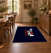 navy girl loves hiking typography area rug, close decorative detail