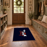 navy girl loves hiking typography area rug, front room mockup
