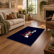navy girl loves hiking typography area rug, design detail view