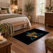 black gold life is better hiking quote area rug, cozy home setting