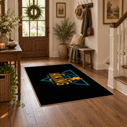 black gold life is better hiking quote area rug, close decorative detail