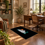black sunset mountain adventure area rug, complete product view