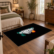 black sunset mountain adventure area rug, soft surface detail