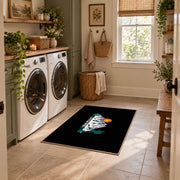 black sunset mountain adventure area rug, design detail view