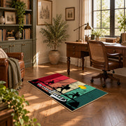 colorful retro mountain journey hiking area rug, complete product view