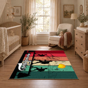 colorful retro mountain journey hiking area rug, full pattern view