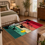 colorful retro mountain journey hiking area rug, soft surface detail