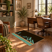 brown teal minimalist mountain trail hiking area rug, complete product view