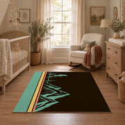 brown teal minimalist mountain trail hiking area rug, full pattern view
