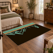 brown teal minimalist mountain trail hiking area rug, soft surface detail