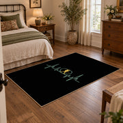 black green hiker heartbeat minimalist area rug, soft surface detail