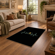 black green hiker heartbeat minimalist area rug, design detail view