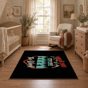 black teal mountain wonder quote area rug, full pattern view