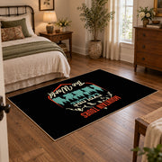 black teal mountain wonder quote area rug, soft surface detail