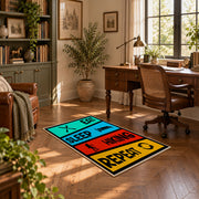 colorful eat sleep hiking repeat typography area rug, complete product view
