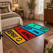 colorful eat sleep hiking repeat typography area rug, full pattern view