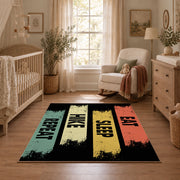 vintage stripe eat sleep hike repeat area rug, full pattern view