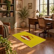 yellow red mountain sunrise badge area rug, complete product view