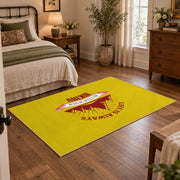 yellow red mountain sunrise badge area rug, soft surface detail