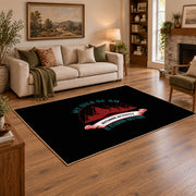 black red wilderness mountain badge area rug, featured room view
