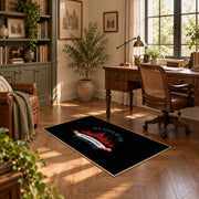 black red wilderness mountain badge area rug, complete product view