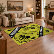 yellow black wild mountain adventure area rug, featured room view