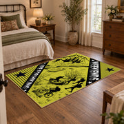 yellow black wild mountain adventure area rug, full pattern view