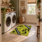 yellow black wild mountain adventure area rug, wide interior view