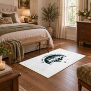 white cover the earth mountain quote area rug, featured room view
