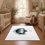 white cover the earth mountain quote area rug, full pattern view