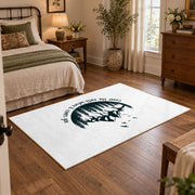 white cover the earth mountain quote area rug, soft surface detail