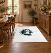white cover the earth mountain quote area rug, front room mockup