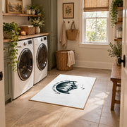 white cover the earth mountain quote area rug, design detail view