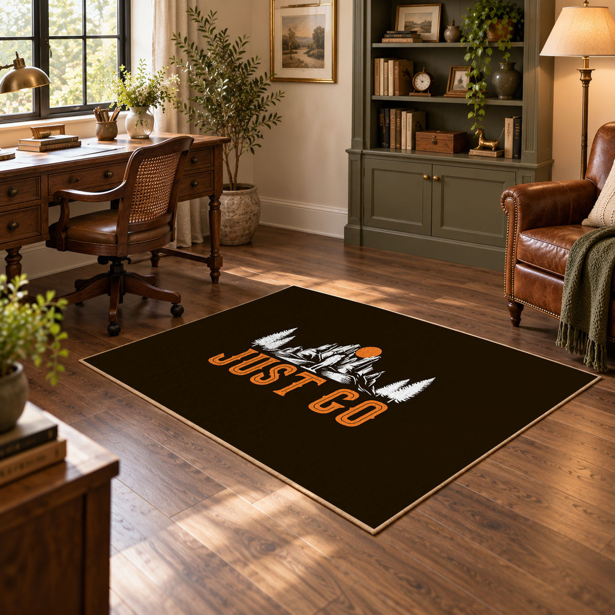 brown orange just go mountain hiking area rug, featured room view