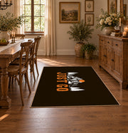 brown orange just go mountain hiking area rug, close decorative detail