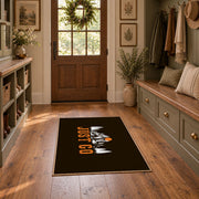 brown orange just go mountain hiking area rug, front room mockup